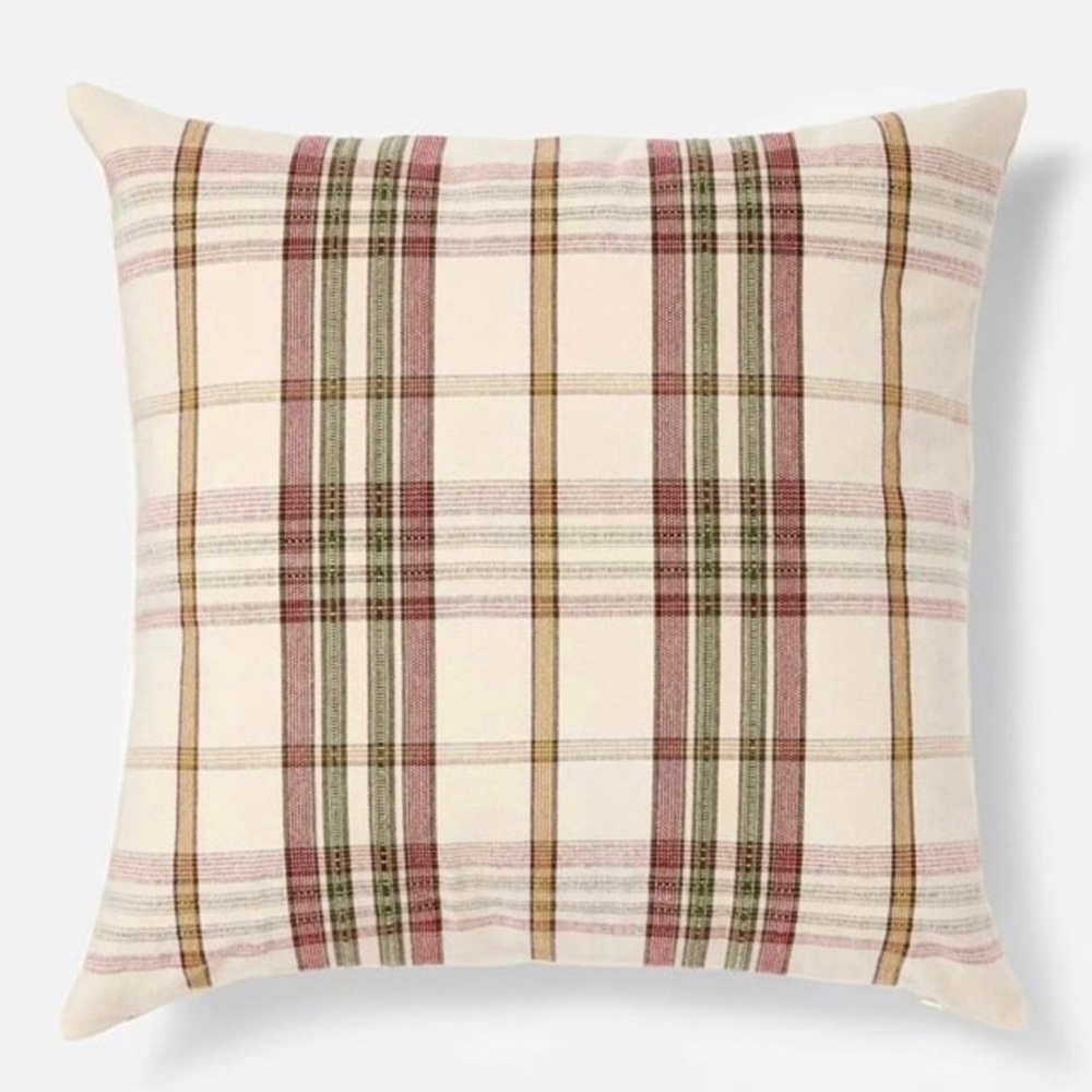 Oversized Woven Plaid Square Throw Pillow Red/Green/Cream/Gold - Studio McGee
